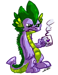 Size: 532x687 | Tagged: safe, artist:fizzy-dog, character:spike, angry, coffee, cup, mug