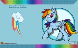 Size: 1920x1200 | Tagged: safe, artist:fuzon-s, character:rainbow dash, crossover, female, japanese, looking at you, raised hoof, raised leg, solo, sonic channel, sonic the hedgehog (series), style emulation, wallpaper, windswept mane, yuji uekawa style