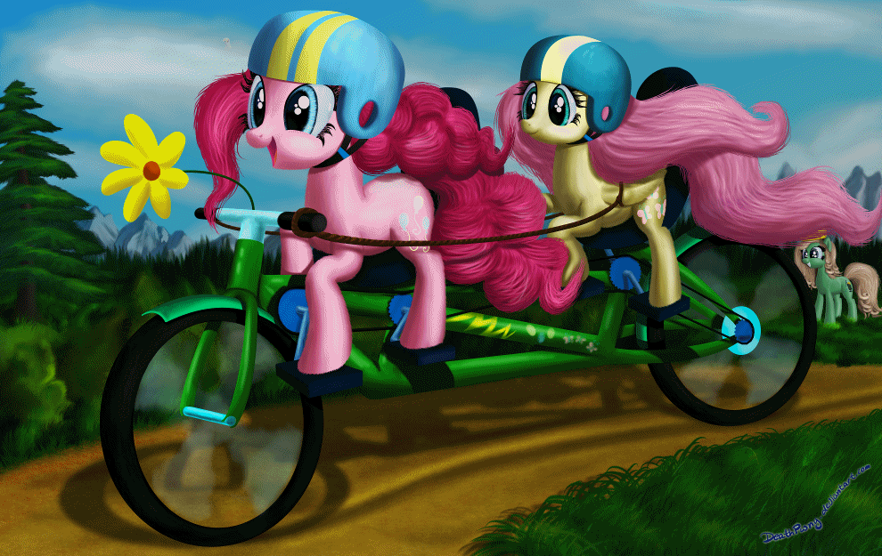 Size: 990x625 | Tagged: safe, artist:deathpwny, character:fluttershy, character:pinkie pie, 3d, animated, female, wigglepic