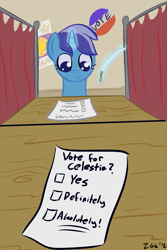 Size: 666x1000 | Tagged: safe, artist:tggeko, character:minuette, gravity falls, parody, rigged election, tourist trapped, voting