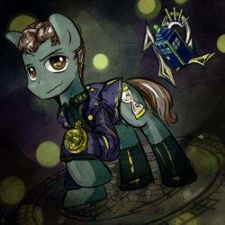 Size: 500x500 | Tagged: safe, artist:saturnspace, character:doctor whooves, character:time turner, species:earth pony, species:pony, clockwise whooves, clothing, doctor who, male, peter capaldi, ponified, solo, tardis, the doctor, twelfth doctor