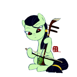 Size: 800x800 | Tagged: safe, artist:aa, oc, oc only, species:earth pony, species:pony, blank flank, chinese, chinese fiddle, erhu, female, mare, musical instrument, musician, solo