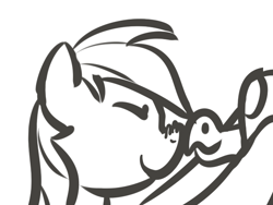 Size: 640x480 | Tagged: safe, artist:tggeko, character:rainbow dash, character:tank, boop, cute, eyes closed, monochrome, nose wrinkle, noseboop, smiling