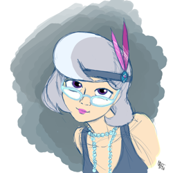 Size: 800x800 | Tagged: safe, artist:aa, character:silver spoon, species:human, alternate hairstyle, bob cut, fashion, female, flapper, glasses, humanized, lipstick, necklace, solo