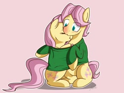 Size: 900x679 | Tagged: safe, artist:nolycs, character:fluttershy, adorascotch, blushing, butterscotch, clothing, cuddling, cute, female, flutterscotch, inside, male, nuzzling, ponidox, rule 63, rule63betes, self ponidox, selfcest, shared clothing, shipping, shyabetes, sick, snuggling, straight, sweater, sweatershy