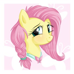 Size: 2000x2000 | Tagged: safe, artist:vird-gi, character:fluttershy, alternate hairstyle, braid, female, portrait, smiling, solo
