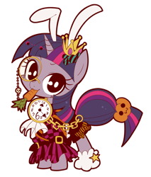 Size: 712x834 | Tagged: safe, artist:umeguru, artist:うめのぐるぐる三世, part of a set, character:twilight sparkle, carrot, clothing, female, halloween, monocle, pixiv, solo, suit, watch