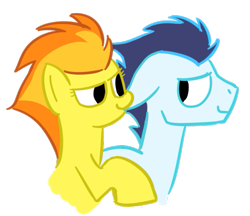 Size: 513x443 | Tagged: safe, artist:tggeko, character:soarin', character:spitfire, ship:soarinfire, ear bite, female, horses doing horse things, male, shipping, straight
