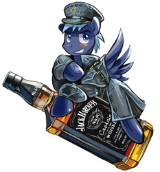 Size: 560x600 | Tagged: safe, artist:saturnspace, character:star hunter, clockwise whooves, alcohol, jack daniel's, jack harkness, solo, whiskey
