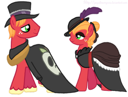 Size: 900x684 | Tagged: dead source, safe, artist:jaquelindreamz, character:big mcintosh, species:earth pony, species:pony, clothing, costume, female, halloween, mac the ripper, macareina, male, mare, nightmare night, ponidox, rule 63, self ponidox, stallion