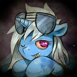 Size: 500x500 | Tagged: safe, artist:saturnspace, character:trixie, species:pony, species:unicorn, ask-stoned-trixie, female, glasses, heart eyes, mare, one eye closed, rest in peace, smiling, solo, stoned trixie, wingding eyes
