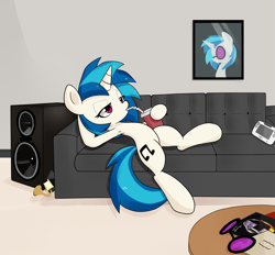 Size: 1963x1819 | Tagged: safe, artist:hidden-cat, character:dj pon-3, character:vinyl scratch, armpits, couch, drink, drinking, female, interior, solo, wii u, wii u touchpad