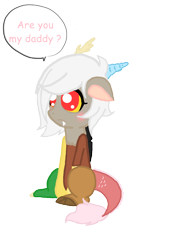 Size: 934x1370 | Tagged: safe, artist:jaquelindreamz, character:discord, oc:eris, adoreris, cute, dialogue, rule 63, rule63betes, solo, speech bubble, younger