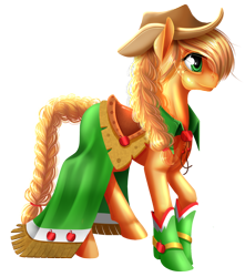 Size: 1200x1360 | Tagged: safe, artist:kittehkatbar, character:applejack, alternate hairstyle, clothing, dress, female, gala dress, simple background, solo, transparent background