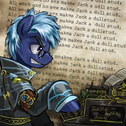 Size: 750x750 | Tagged: safe, artist:saturnspace, character:star hunter, oc, oc only, clockwise whooves, jack harkness, solo, the shining, typewriter