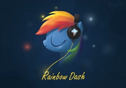 Size: 2000x1409 | Tagged: safe, artist:bluedrg19, character:rainbow dash, species:pegasus, species:pony, g4, abstract background, eyes closed, female, headphones, mare, profile, solo