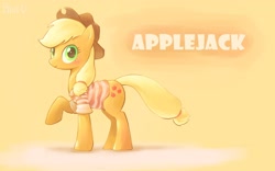 Size: 2000x1250 | Tagged: safe, artist:bluedrg19, character:applejack, species:earth pony, species:pony, g4, blushing, clothing, female, mare, raised hoof, shirt, solo