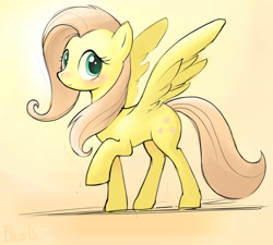 Size: 2000x1800 | Tagged: safe, artist:bluedrg19, character:fluttershy, species:pegasus, species:pony, g4, blushing, cute, featured on derpibooru, female, looking at you, looking sideways, mare, raised hoof, shyabetes, simple background, smiling, solo, spread wings, wings