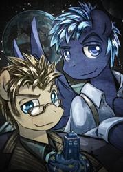 Size: 500x700 | Tagged: safe, artist:saturnspace, character:doctor whooves, character:star hunter, character:time turner, food, glasses, jack harkness
