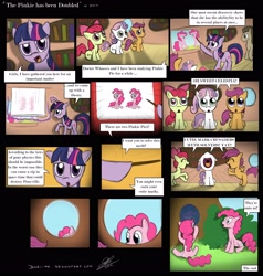 Size: 3230x3387 | Tagged: safe, artist:dori-to, character:apple bloom, character:doctor whooves, character:pinkie pie, character:scootaloo, character:sweetie belle, character:time turner, character:twilight sparkle, species:pegasus, species:pony, comic, cutie mark crusaders, daytime, high res