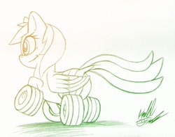 Size: 900x710 | Tagged: safe, artist:fuzon-s, oc, oc only, oc:wheely bopper, dock, original species, perspective, sketch, solo, traditional art, wheelpone