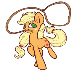 Size: 900x900 | Tagged: safe, artist:otterlore, character:applejack, cute, female, lasso, mouth hold, request, rope, simple background, solo, white background