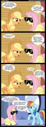 Size: 714x1936 | Tagged: safe, artist:veggie55, character:applejack, character:fluttershy, character:rainbow dash, comic, sunglasses