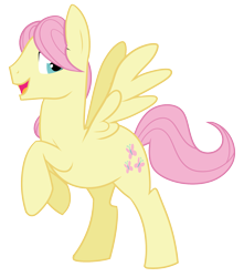Size: 1789x2021 | Tagged: safe, artist:wicklesmack, character:fluttershy, species:pegasus, species:pony, butterscotch, looking back, open mouth, rearing, rule 63, simple background, smiling, solo, spread wings, transparent background, vector, wings