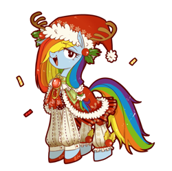 Size: 737x731 | Tagged: safe, artist:umeguru, part of a set, character:rainbow dash, antlers, christmas, clothing, female, hat, solo