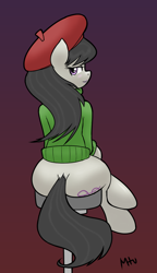 Size: 1104x1920 | Tagged: safe, artist:miketheuser, artist:muh-arts, edit, character:octavia melody, bedroom eyes, clothing, colored, female, hat, plot, plot rest, simple background, sitting, solo, sweater