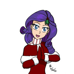 Size: 600x602 | Tagged: safe, artist:mayorlight, character:rarity, species:human, christmas, female, humanized, light skin, solo