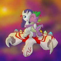 Size: 1000x1000 | Tagged: safe, artist:mew, artist:muh-arts, character:rarity, character:spike, ship:sparity, dragoon, female, kirby air ride, legendary air ride machine, male, shipping, straight