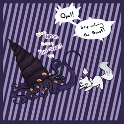 Size: 900x900 | Tagged: safe, artist:otterlore, character:opalescence, beast, cat, creature, dialogue, monster, shell, speech bubble, spiderponyrarity, tentacles, wat