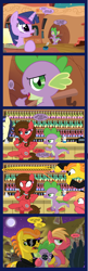 Size: 1100x3392 | Tagged: safe, artist:edowaado, character:big mcintosh, character:carrot cake, character:spike, character:twilight sparkle, oc, species:earth pony, species:pony, angry, black eye, chest hair, clothing, comic, guys night out, hypocritical humor, insult, leather jacket, male, oooooh, regular show, spikeabuse, stallion, sunglasses, sunglasses at night