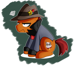 Size: 1000x862 | Tagged: safe, artist:nolycs, episode:rarity takes manehattan, g4, my little pony: friendship is magic, clothing, grumpy cat, hat, male, sitting, solo, sourpuss