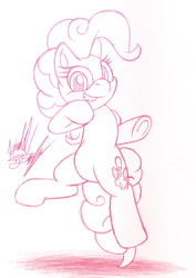 Size: 707x1000 | Tagged: safe, artist:fuzon-s, character:pinkie pie, female, gradient lineart, grin, looking at you, sketch, smile hd, smiling, solo, traditional art, underhoof