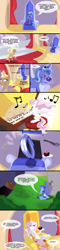 Size: 1080x4524 | Tagged: safe, artist:lunarcakez, character:princess celestia, character:princess luna, comic:the cake, abuse, bitchlestia, cake, cakelestia, comic, filly, lunabuse, musical instrument, organ, organ to the outside, pink-mane celestia, trollestia, woona