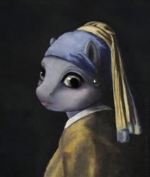 Size: 700x828 | Tagged: safe, artist:cosmicunicorn, character:derpy hooves, species:anthro, earring, fine art parody, girl with a pearl earring, johannes vermeer, parody