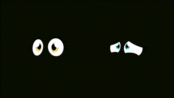 Size: 580x326 | Tagged: safe, artist:mrponiator, character:fluttershy, character:lily, character:lily valley, afraid of the dark, ambiguous gender, animated, darkness, derp, disembodied eyes, duo, lidded eyes, scared, screaming, spooking lily, youtube link