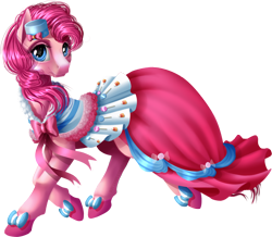 Size: 1300x1136 | Tagged: safe, artist:kittehkatbar, character:pinkie pie, clothing, dress, female, gala dress, simple background, solo, transparent background