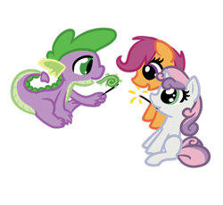 Size: 600x550 | Tagged: safe, artist:otterlore, character:scootaloo, character:spike, character:sweetie belle, species:pegasus, species:pony, simple background, transparent background