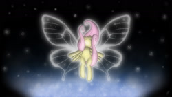 Size: 2400x1350 | Tagged: safe, artist:jdan-s, character:fluttershy, species:pegasus, species:pony, butterfly wings, eyes closed, falling, female, hooves out, mare, solo, spread wings, transparent wings, wings