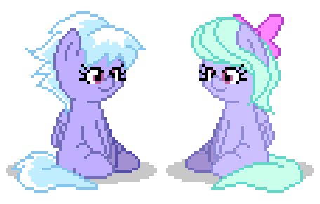 Size: 456x292 | Tagged: safe, artist:mrponiator, character:cloudchaser, character:flitter, species:pegasus, species:pony, animated, blinking, cute, cutechaser, eyes closed, female, flitterbetes, mare, open mouth, pixel art, simple background, sitting, smiling, stretching, transparent background, weapons-grade cute, yawn