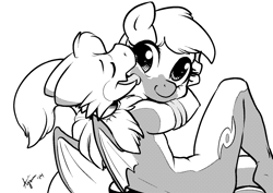 Size: 1200x850 | Tagged: safe, artist:ajin, character:derpy hooves, oc, species:dragon, species:pegasus, species:pony, canon x oc, chocolate, female, furry, licking, mare, monochrome