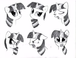 Size: 6600x5100 | Tagged: safe, artist:thealjavis, character:twilight sparkle, absurd resolution, expressions, grayscale, monochrome