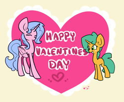 Size: 1100x900 | Tagged: safe, artist:otterlore, character:snails, oc, species:alicorn, species:pony, alicorn oc, cute, eyes closed, grin, heart, smiling, squee, valentine, valentine's day