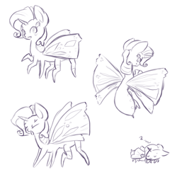 Size: 900x900 | Tagged: safe, artist:otterlore, character:rarity, species:mothpony, cute, female, monochrome, monster pony, moth, original species, simple background, sketch, solo, species swap, spider, spiderpony, spiderponyrarity, white background, wings, yawn