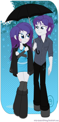 Size: 1018x2110 | Tagged: safe, artist:jaquelindreamz, character:rarity, my little pony:equestria girls, blushing, elusive, equestria guys, female, male, ponidox, rain, rarilusive, rule 63, self ponidox, selfcest, shipping, straight, umbrella, wet