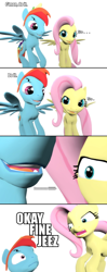 Size: 960x2415 | Tagged: safe, artist:pinkie diane roosevelt phd, character:fluttershy, character:rainbow dash, 3d, angry, annoyed, comic, gmod, rainbow blitz, rule 63