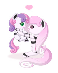 Size: 1200x1500 | Tagged: safe, artist:jdan-s, oc, oc only, oc:cyberia heart, species:pony, species:unicorn, friendship is witchcraft, sweetie bot, female, filly, foal, heart, hooves, horn, mare, open mouth, original species, robot, robot pony